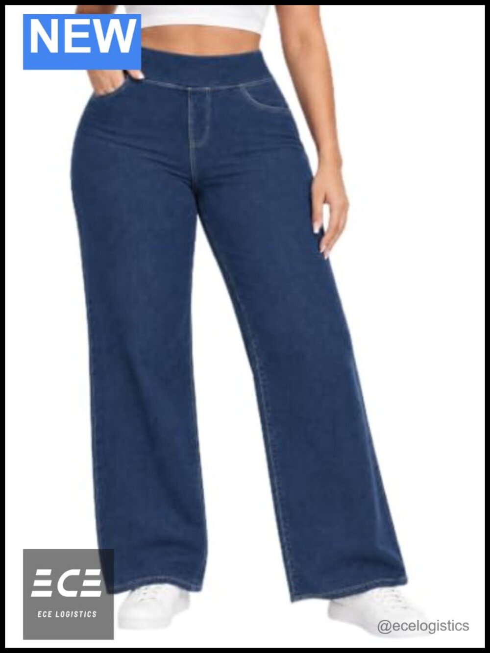 Plus Size Wide Leg Pull On Jeans High Rise Tummy Control Stretchy 29 Inseam